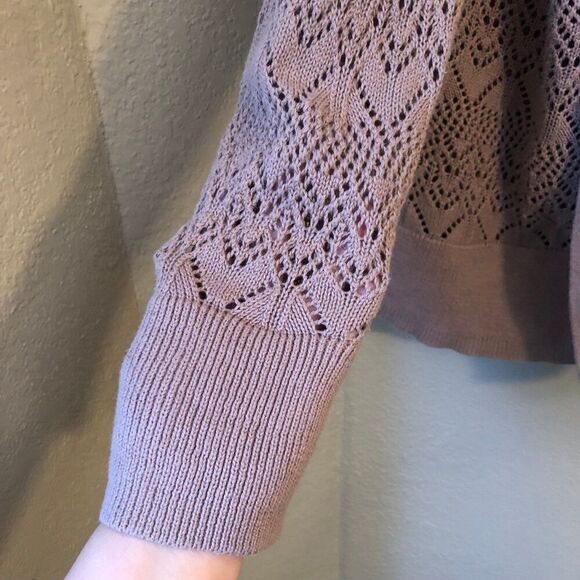 St. John's Bay Women's Open Cardigan 2X Taupe Crochet Knit 100% Cotton Cozy Warm - Picture 3 of 9